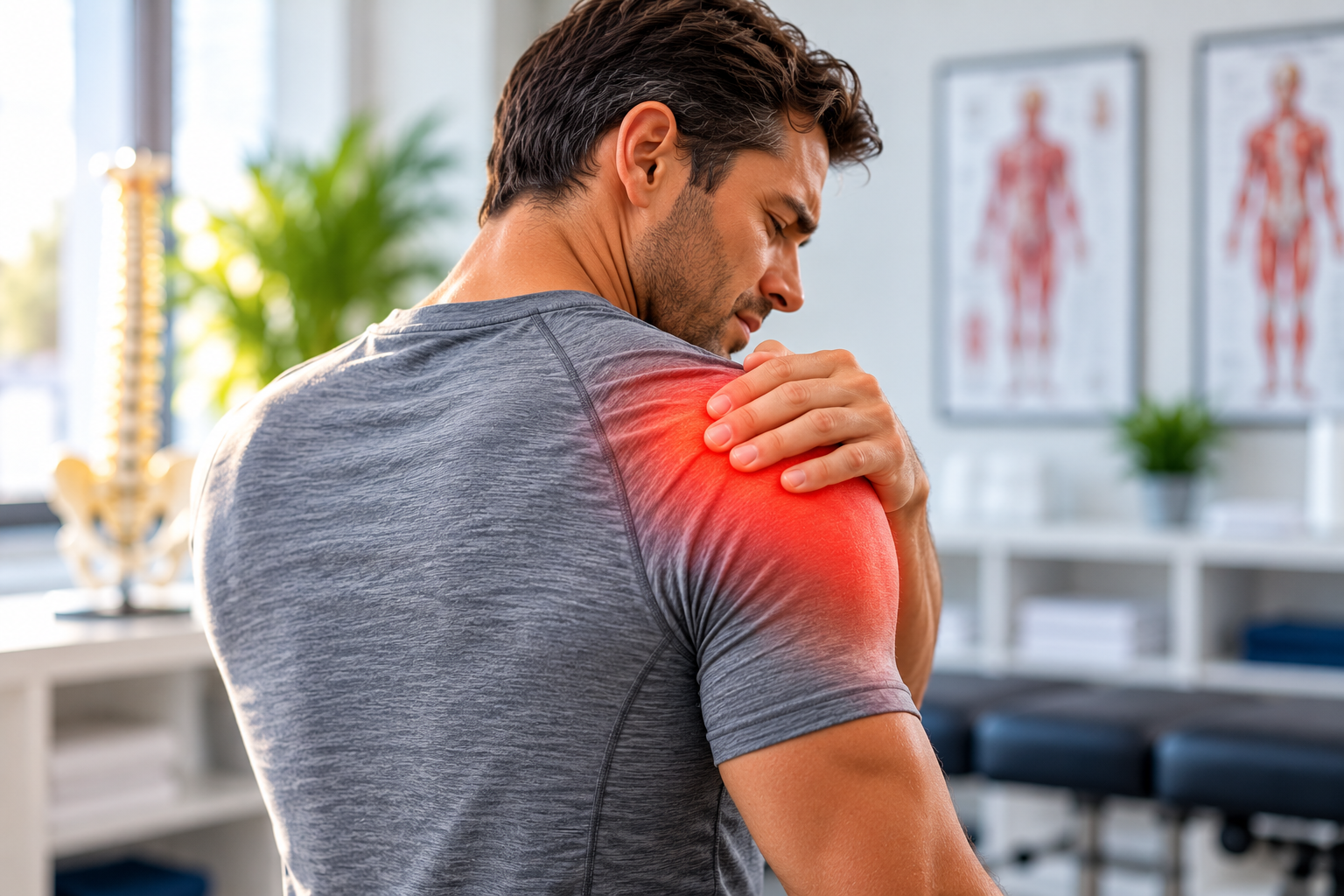Man holding a painful shoulder